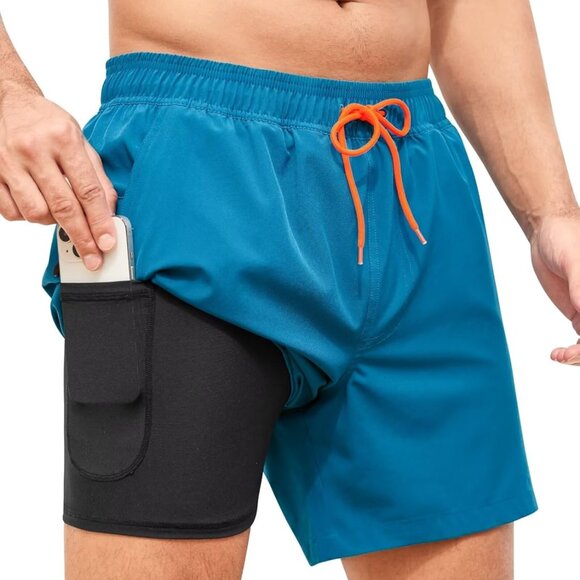 Men's Swim Trunks Quick Dry Bathing Suits 6 Inch Swimming Shorts with Compressio